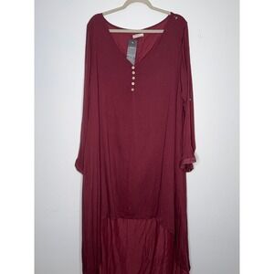 Anself Burgundy Lagenlook Maxi Dress 4XL New With Tags Plus Size Henley High Low